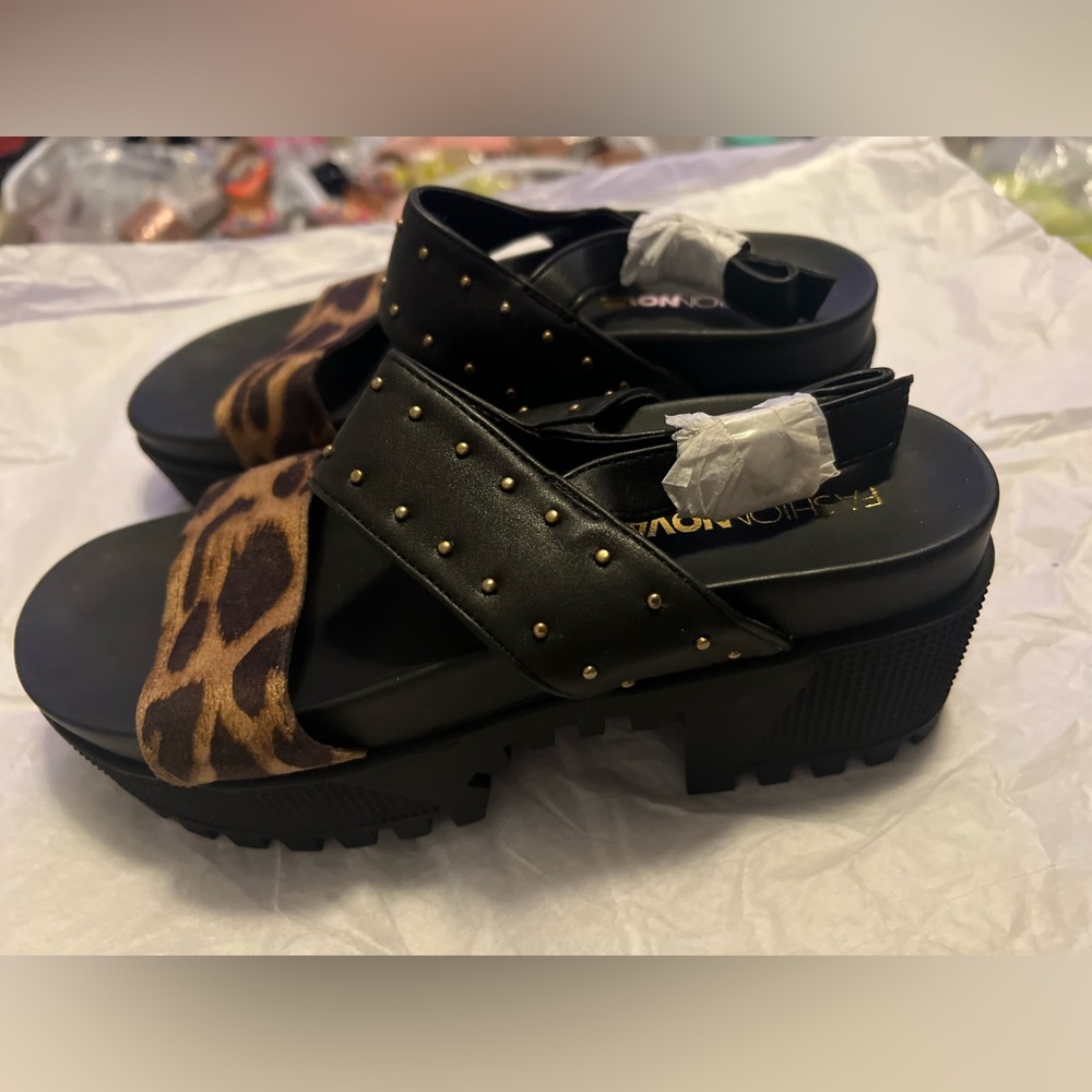 Fashion Nova Women’s Platform Heel Sandals (Cheetah Print and Black)